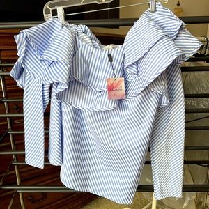 Chic Wish over the shoulder ruffle blouse